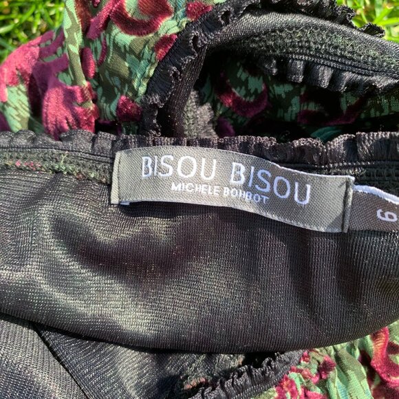 Vintage 90s Bisou Bisou Michele Bohbot Velvet Burnout Babydoll Milkmaid Dress - Picture 7 of 16